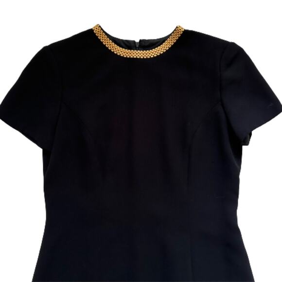 David Warren Dress Black Gold Metal Neckline Cap Sleeve Formal Midi Dress Size 6 - Picture 6 of 12